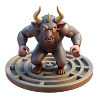 serene abstract A fierce minotaur trapped in a labyrinth, dramatic lighting, Baroque style, frustrated pose premium png