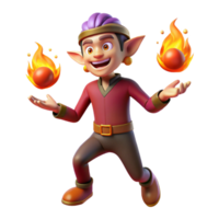 dramatic rustic A mischievous imp juggling fireballs, dynamic lighting, Cartoon style, exaggerated expressions professional png