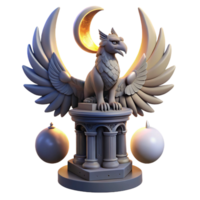 serene vintage A majestic griffin perched atop a crumbling obsidian tower, illuminated by the ethereal glow of three moons, Art Nouveau style genuine png