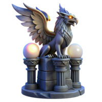 dramatic rustic A majestic griffin perched atop a crumbling obsidian tower, illuminated by the ethereal glow of three moons, Art Nouveau style authentic png