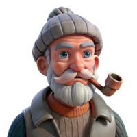 magnificent vintage A weathered old fisherman with a wrinkled face and a pipe, squinting into the distance, harsh sunlight, realistic style genuine png