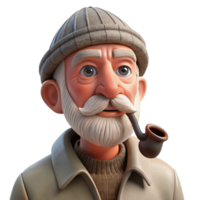 impressive abstract A weathered old fisherman with a wrinkled face and a pipe, squinting into the distance, harsh sunlight, realistic style high resolution png