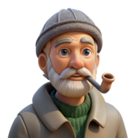 stunning creative A weathered old fisherman with a wrinkled face and a pipe, squinting into the distance, harsh sunlight, realistic style professional png