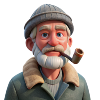 dramatic rustic A weathered old fisherman with a wrinkled face and a pipe, squinting into the distance, harsh sunlight, realistic style genuine png