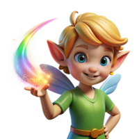 wonderful vintage A mischievous pixie casting a spell with shimmering rainbow dust, backlighting, Disney animation style exclusive png