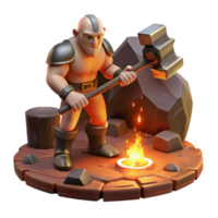 serene traditional An ancient cyclops forging a magical hammer in a volcanic cavern, fiery lighting, Frank Frazetta style premium png