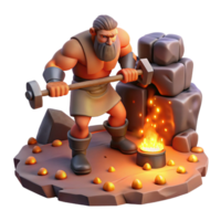 beautiful abstract An ancient cyclops forging a magical hammer in a volcanic cavern, fiery lighting, Frank Frazetta style premium png