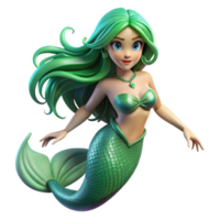 dramatic abstract A beautiful mermaid with flowing green hair and iridescent scales, underwater lighting, fantasy art style 4K png