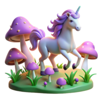 dramatic contemporary A whimsical unicorn prancing through a field of glowing mushrooms, moonlight, Lisa Frank style detailed png