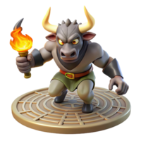 serene traditional A fearsome minotaur charging through a labyrinth, torchlight, Greek mythology style authentic png