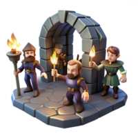 beautiful modern A group of adventurers exploring a dark dungeon, flickering torchlight, dungeon crawler style authentic png