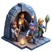 serene abstract A group of adventurers exploring a dark dungeon, flickering torchlight, dungeon crawler style original png