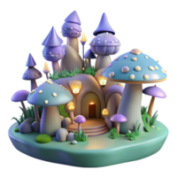 wonderful rustic A hidden village nestled in a giant mushroom forest, bioluminescent lighting, fairytale style original png