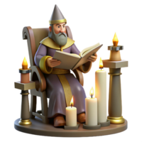 vibrant classic A lone wizard studying ancient scrolls in his tower, warm candlelight, fantasy art style genuine png