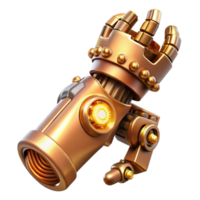 impressive artistic A detailed illustration of a steampunk prosthetic arm, crafted from brass and copper, with visible gears and pistons, illuminated by a warm, golden light high quality png