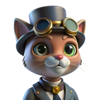 vibrant contemporary A portrait of a steampunk cat wearing a tiny top hat and goggles, with a mischievous expression, lit by a soft, diffused light authentic png