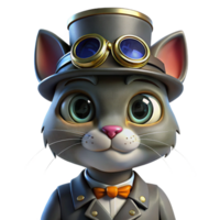 magnificent vintage A portrait of a steampunk cat wearing a tiny top hat and goggles, with a mischievous expression, lit by a soft, diffused light exclusive png