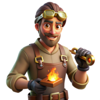 impressive vintage A portrait of a steampunk inventor with grease-stained hands, holding a wrench, lit by the warm glow of a forge 4K png