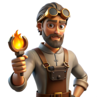 magnificent vintage A portrait of a steampunk inventor with grease-stained hands, holding a wrench, lit by the warm glow of a forge genuine png