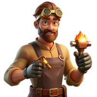 wonderful modern A portrait of a steampunk inventor with grease-stained hands, holding a wrench, lit by the warm glow of a forge 4K png