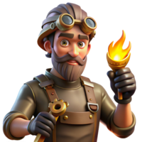serene traditional A portrait of a steampunk inventor with grease-stained hands, holding a wrench, lit by the warm glow of a forge original png