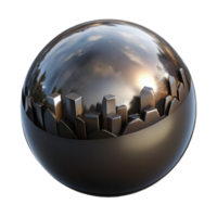 wonderful rustic A single, perfect sphere of polished obsidian reflecting a distorted, fragmented cityscape, under a soft, ethereal light professional png