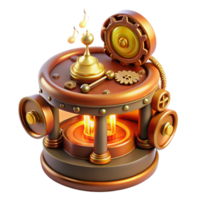 magnificent abstract A close-up of a steampunk music box playing a melancholic melody, intricate gears and tiny figures, illuminated by a warm candlelight professional png