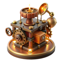 elegant traditional A close-up of a steampunk music box playing a melancholic melody, intricate gears and tiny figures, illuminated by a warm candlelight original png