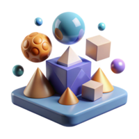 elegant modern A field of geometric shapes, cubes and pyramids, floating in a zero-gravity environment, lit by a single, directional light source authentic png