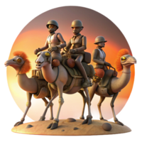 wonderful minimalist A group of steampunk explorers on a mechanical ostrich, racing across a desert landscape, illuminated by the setting sun high resolution png