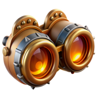 serene rustic A close-up of a steampunk goggles with intricate lenses and gears, illuminated by a bright, focused light original png