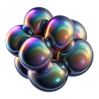 magnificent creative A cluster of iridescent soap bubbles floating in a dark void, reflecting distorted images of abstract patterns authentic png