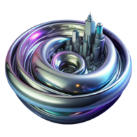 serene traditional A swirling vortex of liquid chrome, reflecting distorted images of a futuristic cityscape, under neon lighting with a cyberpunk aesthetic high quality png