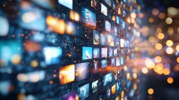 Dynamic display of interconnected visual elements, representing communication, connectivity, and information flow. photo