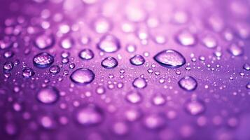 Purple surface is covered in water droplets, creating a visually interesting and textured surface, lit with soft, diffused light. photo