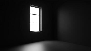 An indoor, stark setting featuring a window providing a beam of light into a dark corner, creating contrast and showcasing shadow. photo