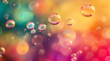 A vibrant bokeh featuring bubbles on a blurred background of cheerful colors, creating an ethereal and dreamy aesthetic. photo