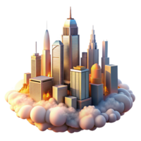 vibrant classic A futuristic city, towering skyscrapers piercing the clouds, bathed in the warm glow of a setting sun. Art Deco style authentic png