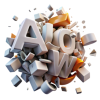 elegant modern A chaotic explosion of fragmented text, representing the flow of information, with a dynamic composition and a futuristic style high quality png