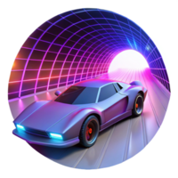 impressive classic A futuristic racing vehicle, sleek and aerodynamic, speeding through a neon-lit tunnel. Synthwave style high resolution png