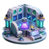 beautiful minimalist A futuristic laboratory, filled with glowing screens and complex machinery, where scientists study a strange, alien artifact. Clean, minimalist style premium png