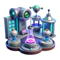 vibrant contemporary A futuristic laboratory, filled with glowing screens and complex machinery, where scientists study a strange, alien artifact. Clean, minimalist style original png