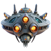 dramatic rustic A massive, sentient spaceship, with glowing eyes and intricate, organic designs, traversing the cosmos. Surreal, biomechanical style premium png