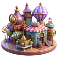 serene rustic A bustling steampunk marketplace, filled with bizarre contraptions and eccentric characters, vibrant colors, dynamic lighting, art deco style high resolution png