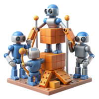 wonderful minimalist A group of robots, working together to build a massive structure on a desolate, alien planet. Industrial, realistic style premium png
