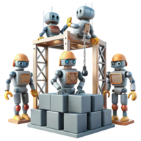 magnificent creative A group of robots, working together to build a massive structure on a desolate, alien planet. Industrial, realistic style exclusive png