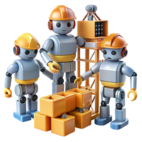 extraordinary traditional A group of robots, working together to build a massive structure on a desolate, alien planet. Industrial, realistic style detailed png