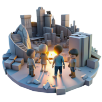 serene minimalist A group of children, playing in the ruins of a futuristic city, illuminated by the faint light of a setting sun. Post-apocalyptic, melancholic style genuine png