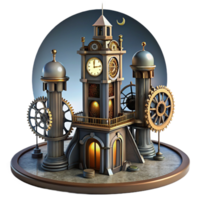 stunning creative A towering steampunk clock tower, intricate gears and pipes exposed, casting a long shadow, lit by a full moon, gothic architecture authentic png