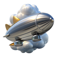 stunning modern A sleek steampunk airship, silver and chrome, soaring through a cloudy sky, lit by a bright sun, art deco style authentic png
